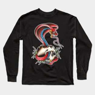 Red Cobra with Skull Tattoo Design Long Sleeve T-Shirt